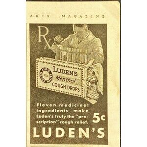 Luden's menthol Cough Drops "The prescription for cough relief"Vtg Print Ad 1933